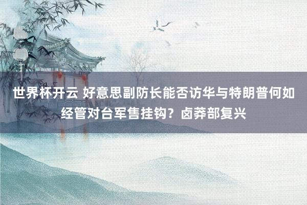 世界杯开云 好意思副防长能否访华与特朗普何如经管对台军售挂钩？卤莽部复兴