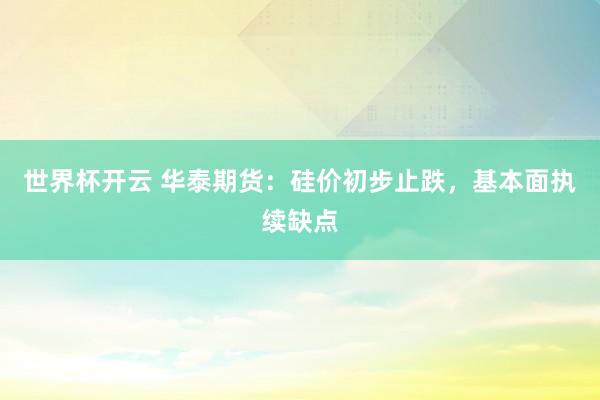世界杯开云 华泰期货：硅价初步止跌，基本面执续缺点