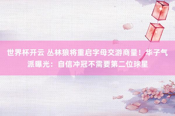 世界杯开云 丛林狼将重启字母交游商量！华子气派曝光：自信冲冠不需要第二位球星