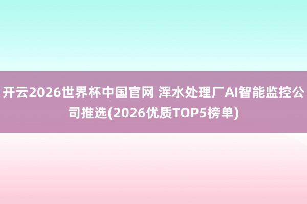 开云2026世界杯中国官网 浑水处理厂AI智能监控公司推选(2026优质TOP5榜单)