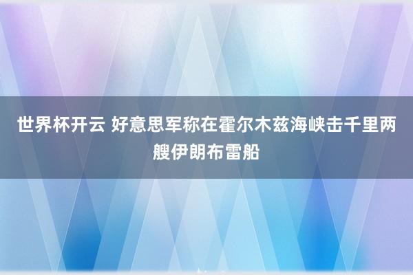 世界杯开云 好意思军称在霍尔木兹海峡击千里两艘伊朗布雷船