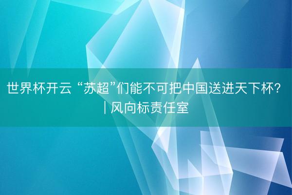 世界杯开云 “苏超”们能不可把中国送进天下杯? | 风向标责任室